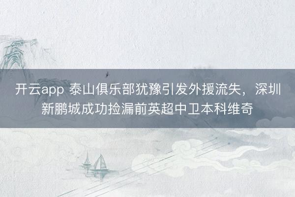 开云app 泰山俱乐部犹豫引发外援流失，深圳新鹏城成功捡漏前英超中卫本科维奇